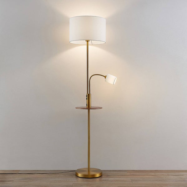 Lindby Stehlampe Aovanmit USB Anschluss (Modern) in Bronze aus Metall (1 flammig, E27) - Textil Stehleuchte Floor Lamp Standleuchte Wohnzimmerlampe Wohnzimmerleuchte