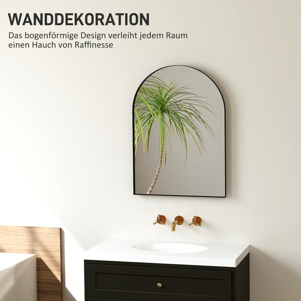 HOMCOM Badspiegel 50 x 70 cm Spiegel mit Splitterschutzfolie, Badezimmerspiegel mit Aluminium-Rahmen, Wandspiegel für Badezimmer, Schlafzimmer, Schwarz