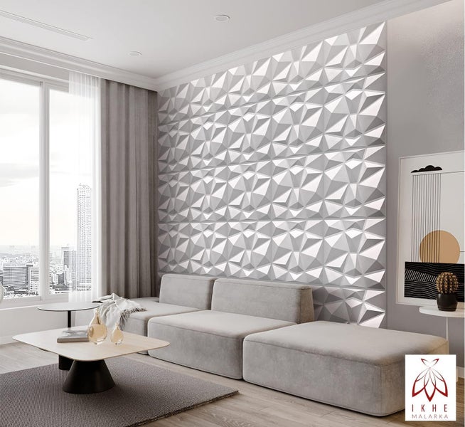 3D Wandpaneele PVC 50×50 cm – Wasserfest & Modernes Design – Für Bad, Wohnzimmer – Leicht, Dünn & Flexibel D094 Weiß
