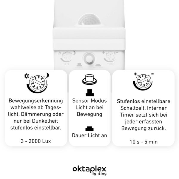 Oktaplex Pablo LED Wandleuchte warmweiß 3000K mit Sensor IP65 230V weiß