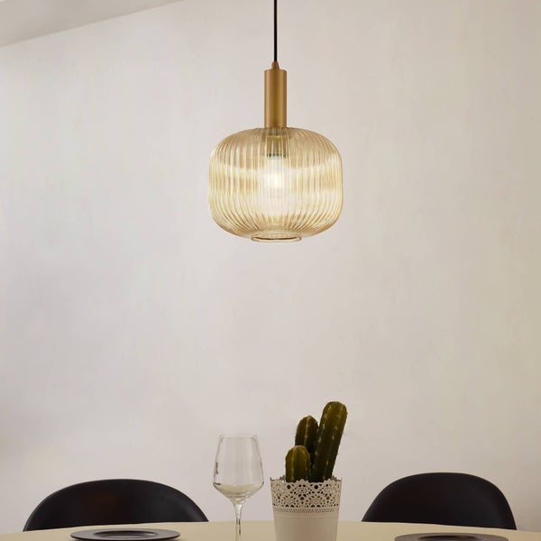 Lindby Pendelleuchte Doroteo (Retro, Vintage Antik) in Creme aus Glas (1 flammig E27) - Deckenlampe Esstischlampe Hängelampe Hängeleuchte Wohnzimmerleuchte