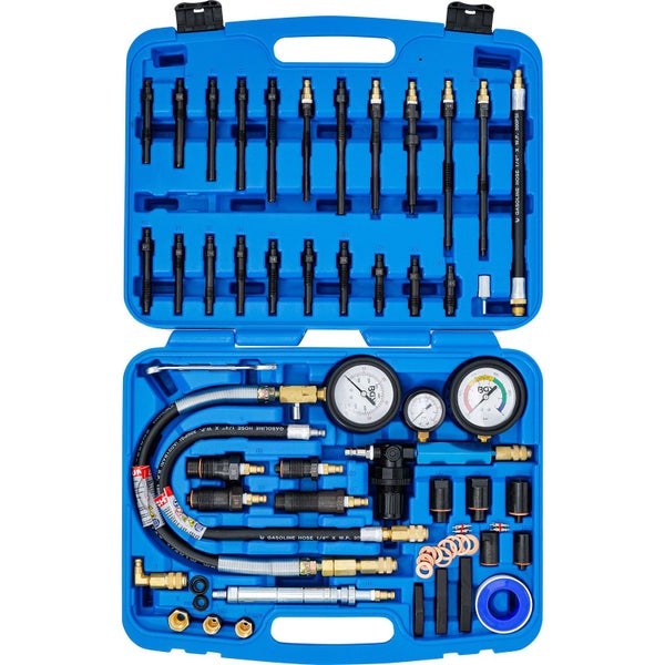 Benzindrucktester Set mit Manometern, Adaptern und Zubehör im blauen Koffer