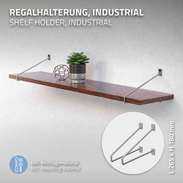 ML-Design 8 Stück Regalhalterung, 265 mm, Silber, aus Stahl, Haarnadel Regalhalterungen, Schwebe Regalwinkel, Hairpin Wandhalterung, Regalträger für Wandmontage, Industrielle Wandregal, Wandkonsole