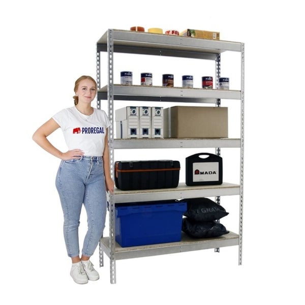 PROREGAL Schwerlastregal Wood Beast Five HxBxT 200 x 240 x 75 cm 5 Ebenen Fachlast 400 kg Verzinkt