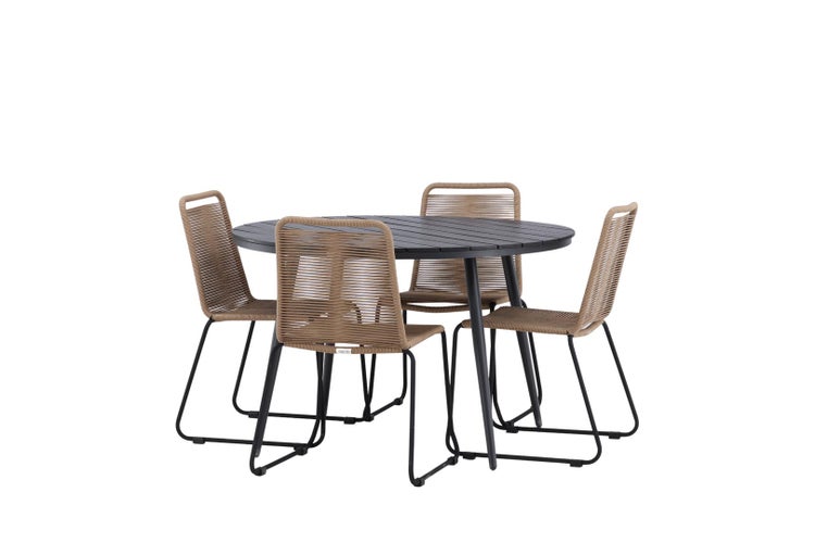 Break Gartenset Tisch 120x120cm, 4 Stühle Lindos, schwarz,braun. 120 X 74 X 120 cm