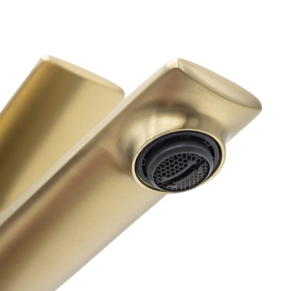 EcoRain 30% Wassersparender Waschtischarmatur Olivia aus Edelstahl RVS 304 und Messing - Universeller Anschluss - Anti-Kratz-Beschichtung - Erhält Wasserdruck - Gebürstetes Gold