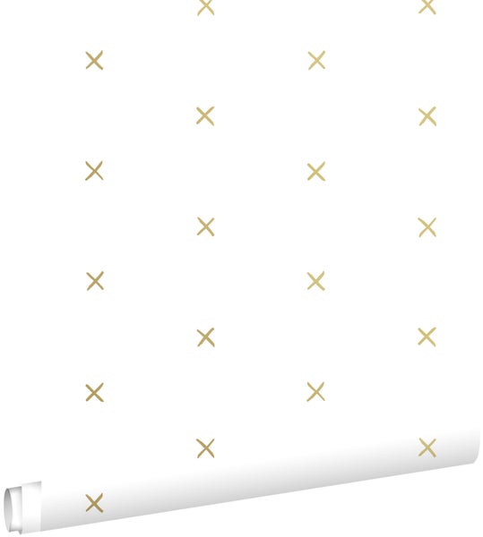 ESTAhome Tapete grafisches Motiv Weiß und Gold - 53 cm x 10.05 m - 139129