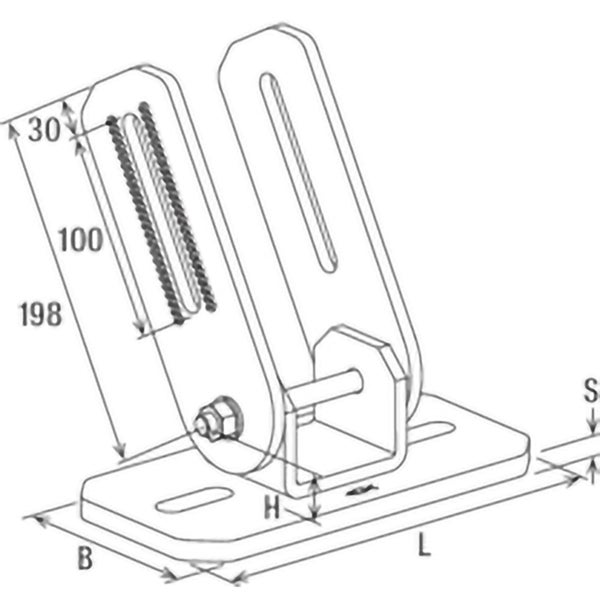 Technische Zeichnung einer Dachhalterung mit Maßangaben