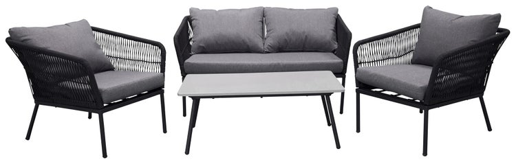 Gartenmöbelset mit Sofa, zwei Sesseln und Tisch