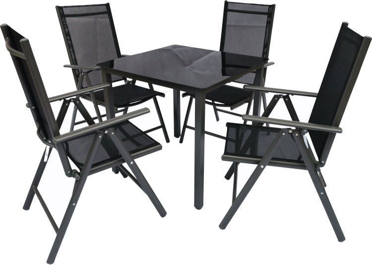 5 tlg. Alu Glas Tisch Gartenset Sitzgruppe 80 SW
