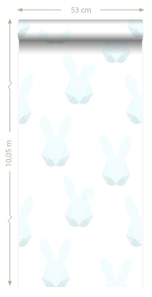 Tapetenrolle mit Hasenmuster, 53 cm breit und 10,05 m lang.