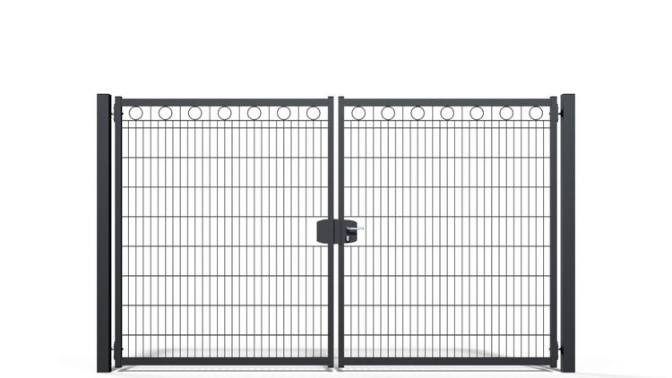 Gartentor ZAUNGURU BASIC-Line Berlin Kreis aus Metall, Höhe: 183cm, Breite: 321cm, 2-flügelig inkl. Pfosten, Schloss und Zubehör, Feuerverzinkt und in RAL 7016 Anthrazitgrau pulverbeschichtet