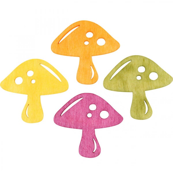 Vier dekorative Holzpilze