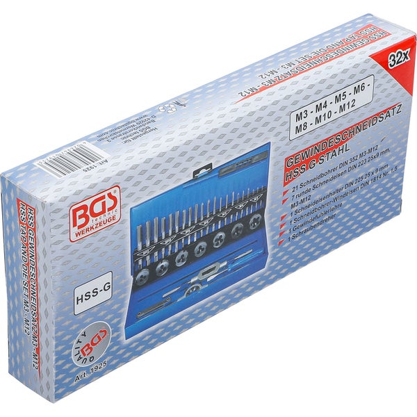 BGS Werkzeug Gewindeschneidsatz HSS G Stahl, 32-teilig im Koffer