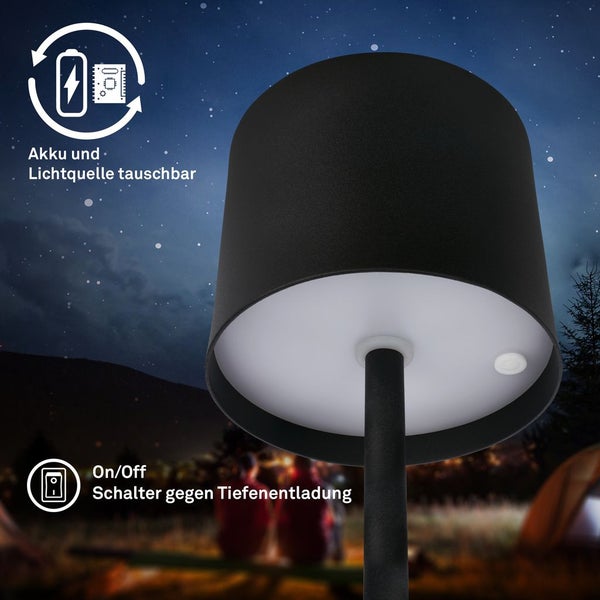 LED Tischlampe Akku IP44 Lampe Kabellos Ladestation Dimmbar 39,5cm Anthrazit