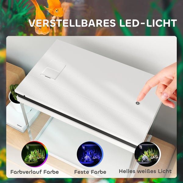 PawHut Aquarium, 41 Liter Glas-Aquarium mit Filtersystem, LED-Lichtern, Wasserpumpe, Kompaktes Aquarium für verschiedene Fischarten, Weiß