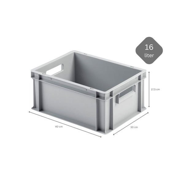 PROREGAL SuperSparSet 5 x Eurobehälter Mit Offenem Griff und Auflagedeckel HxBxT 17,5 x 30 x 40 cm 16 Liter Grau Eurobox Transportbox
