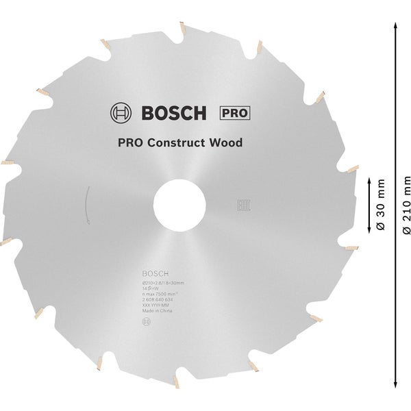 Bosch PRO Construct Wood Kreissägeblatt 210 x 2,8 x 30 mm - 2608640634