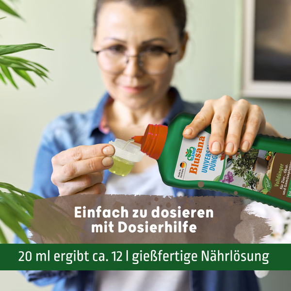 Blusana Premium Universal Flüssigdünger XL 1 Liter  NPK Dünger 6-3-6 für Zierpflanzen Obst- und Gemüse Hydrokultur Hydroponik Erde