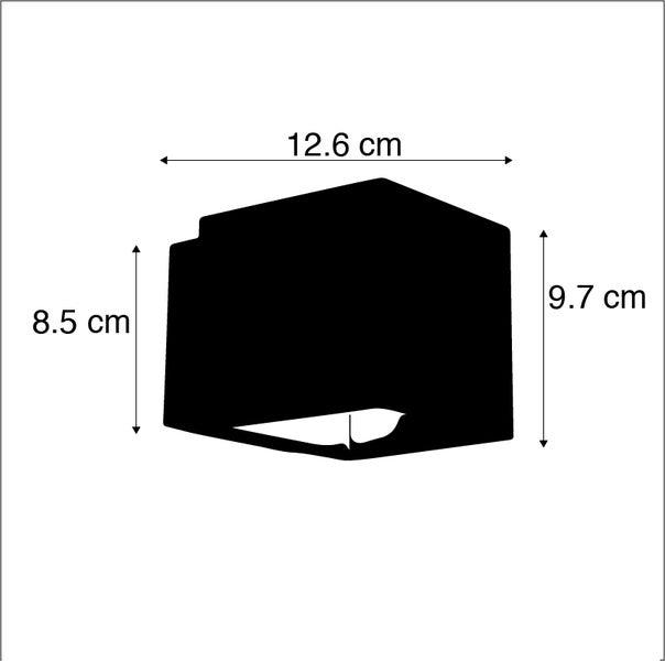 Diagramm einer Lampenschirmabmessung mit einer Breite von 12,6 cm und Höhen von 8,5 cm und 9,7 cm