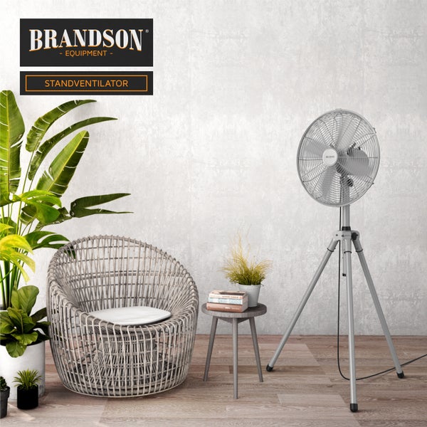 Brandson Standventilator 45 cm mit 3 Geschwindigkeiten, Ventilator mit Dreibein-Stativ, 60 Watt, oszillierend, Silber/Edelstahl