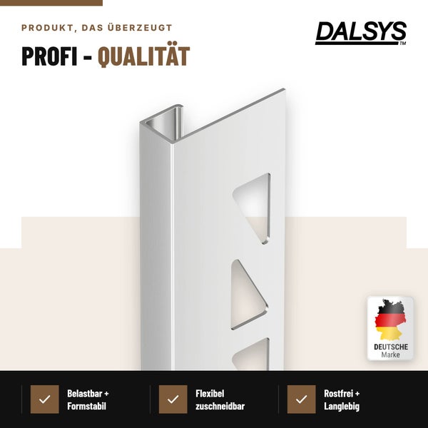Dalsys Fliesenprofil aus Metall für den Kantenabschluss im Fliesenbereich, stabil und rostfrei für den professionellen Einsatz