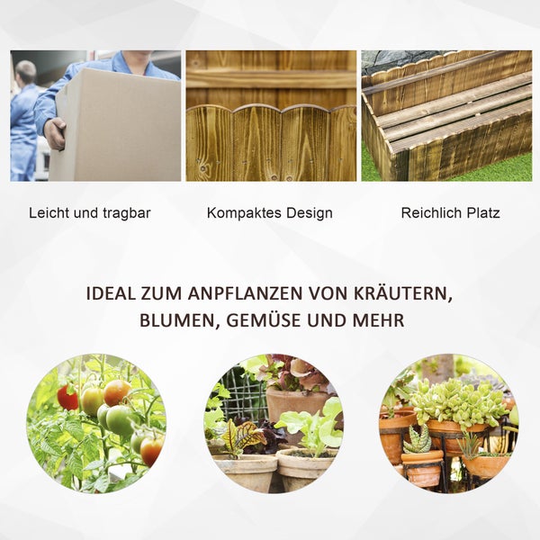 Produktmerkmale eines Hochbeets: leicht zu tragen, kompaktes Design und viel Platz zum Anpflanzen von Kräutern, Blumen und Gemüse