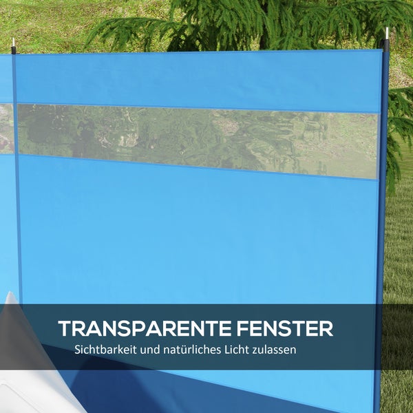 Outsunny Windschutz faltbar Camping Sichtschutz mit Lichtquellenfenster Heringen Seilen Windfang Zaun Strandwindschutz Strandschutz für Camping Garten, Strand, Terrasse 440 x 140 cm Blau