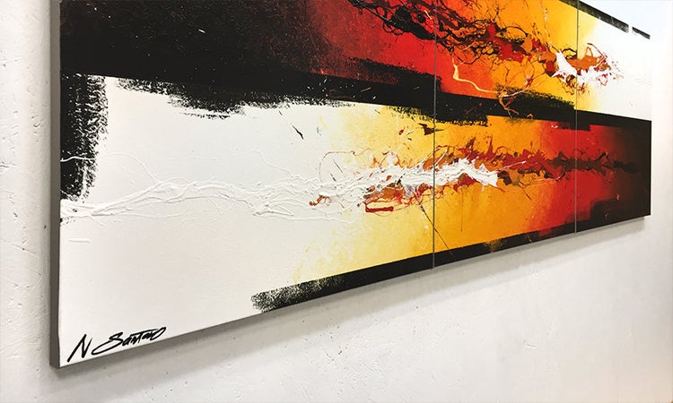 Das moderne Wandbild -Battle Of Fire- 210x70x2 cm handgemaltes Unikat