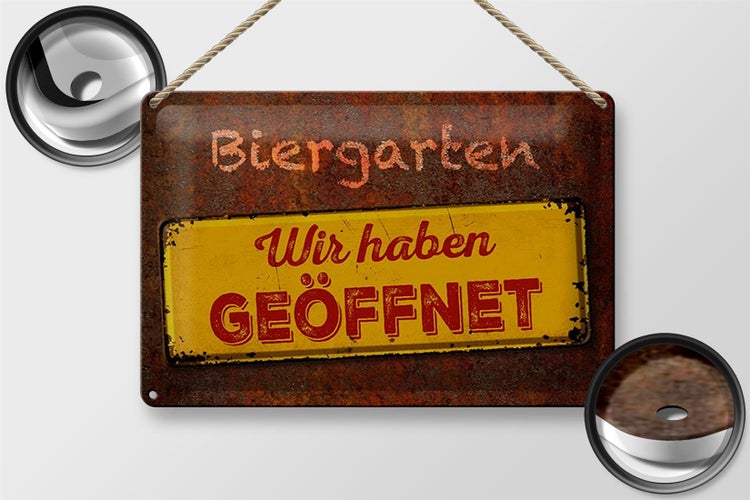 Blechschild Spruch 30x20cm Biergarten wir haben geöffnet