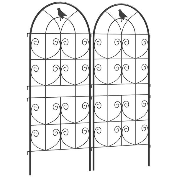 Outsunny Rankgitter Metall 2er Set zum Stecken rostfrei Rankhilfe mit Vogeldesign für Kletterpflanzen 50x120 cm Spalier für Zimmerpflanzen Pflanzenspalier für Tomaten Blumen Kletterpflanzen Schwarz