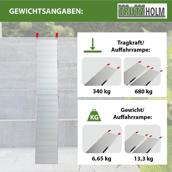TRUTZHOLM 1 x Alu Auffahrrampe 205 cm 340 kg Tragkraft klappbar rutschhemmend gerillt Verladerampe