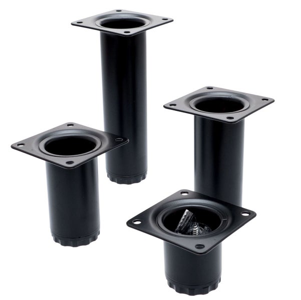 Vier Möbelfüße aus Metall mit quadratischer Montageplatte