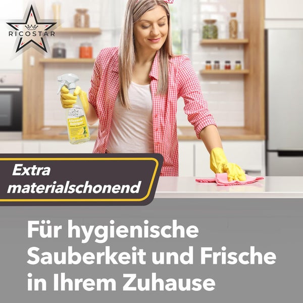 Ricostar Allzweckreiniger Citrus 500 ml – Universalreiniger für streifenfreien Glanz & hygienische Sauberkeit – Reinigungsspray für die Oberflächenreinigung – Effektiv gegen Verschmutzungen