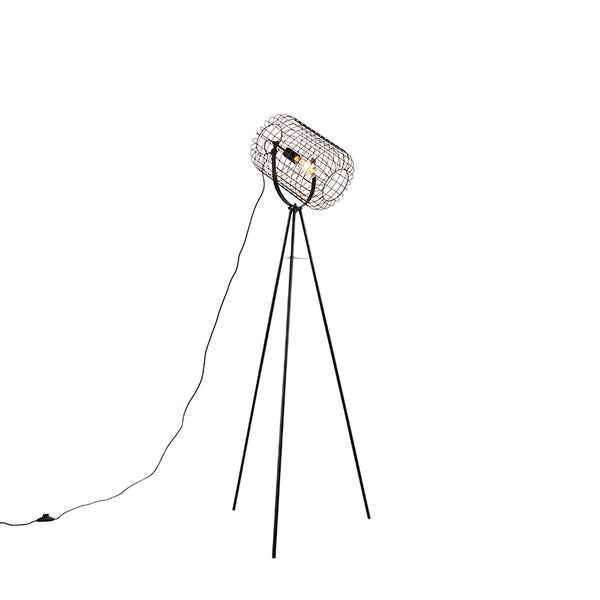 Stehleuchte mit Stativ und Drahtschirm