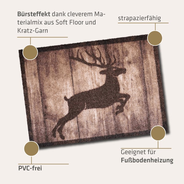 Akzente Listen Deer Jump, Rutschfest, 50 x 70 cm, Polyamid/Monofilament, TPE Rückseite, PVC-frei, wetterbeständig, strapazierfähig