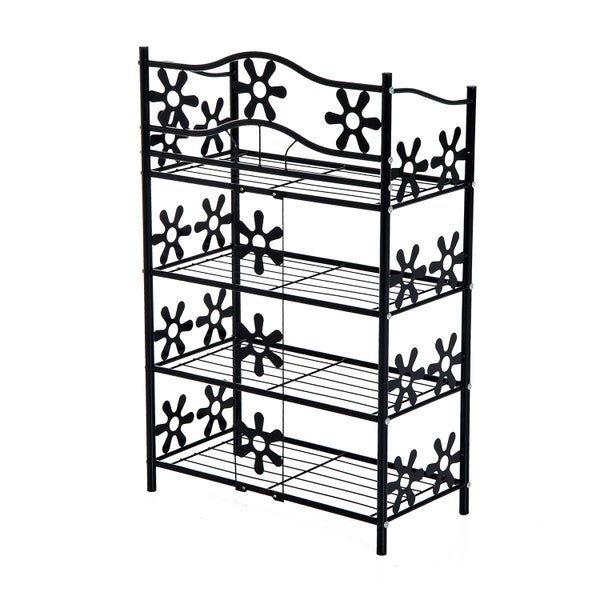 HOMCOM Pflanzenregal Schuhregal Blumenregal Pflanzentreppe Standregal Ständer 4 Etagen Metall Schwarz 59,5 x 30 x 92 cm