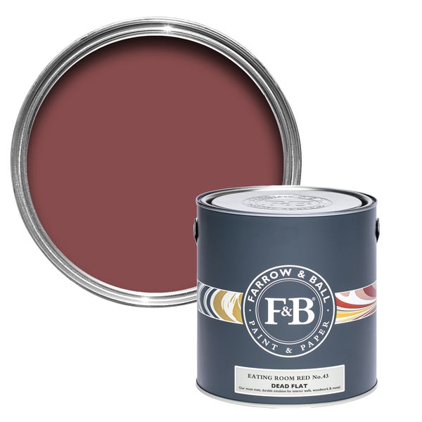 Farbeimer mit geöffnetem Deckel und roter Farbe von Farrow & Ball