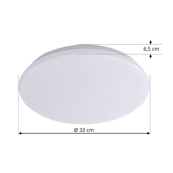 Runde Deckenleuchte mit einem Durchmesser von 33 Zentimetern und einer Höhe von 6,5 Zentimetern.