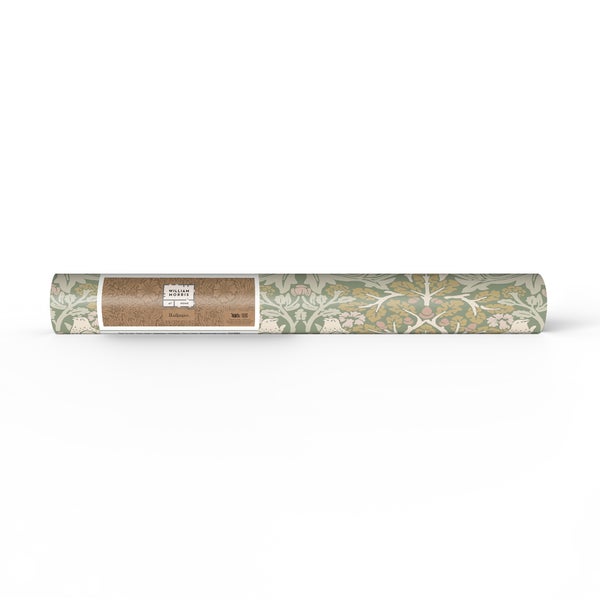 Tapete mit Blumen Hasen und Vögeln im Arts and Crafts Stil auf einer Rolle