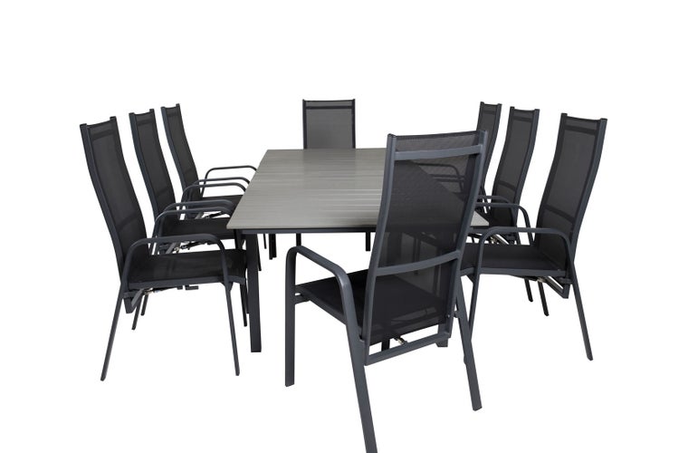 Levels Gartenset Tisch 100x160/240cm und 8 Stühle Copacabana schwarz, grau. 100 X 160 X 75 cm