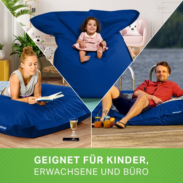 Green Bean Sitzsack 120x160cm 270 Liter Kinder & Erwachsene Bean Bag EPS Perlen Füllung Riesensitzsack Groß Draußen Outdoor Liegekissen Waschbar Wetterfest Lounge Chair Sitzkissen Bodenkissen Blau