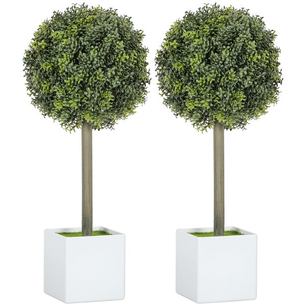 Zwei künstliche Buchsbäumchen im Topf zur Dekoration