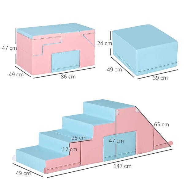 HOMCOM 4er-Set Bausteine, 147L x 49B x 47H cm, Kunstleder, EPE-Schaumstoff, Rosa
