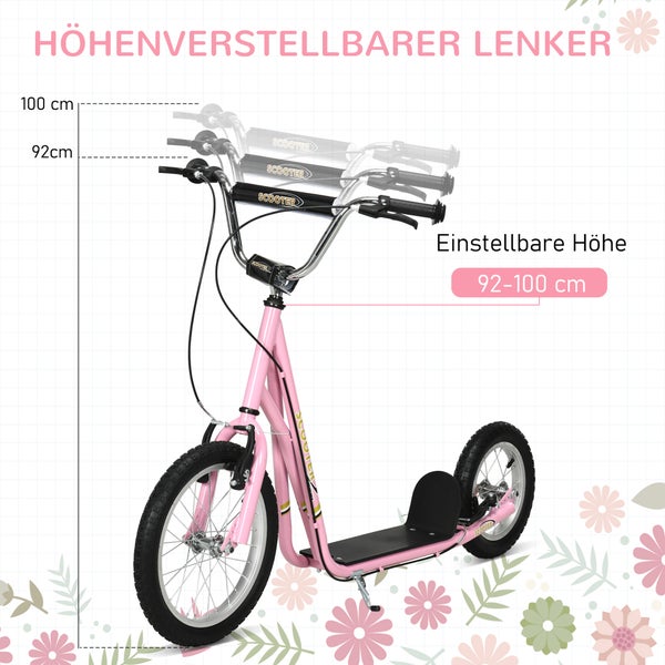 HOMCOM Kinderroller, L135 x B58 x H92-100 cm, Stahl, Gummi, Rosa