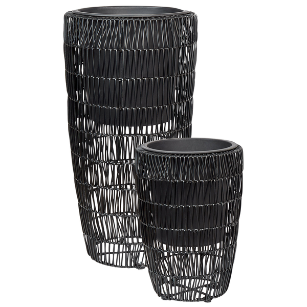 Set mit 2 Blumentöpfen CHELONE Polyrattan 26/34 cm Schwarz