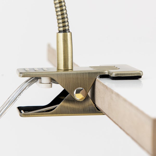 Metallklemme mit flexiblem Lampenarm zur Befestigung an Oberflächen