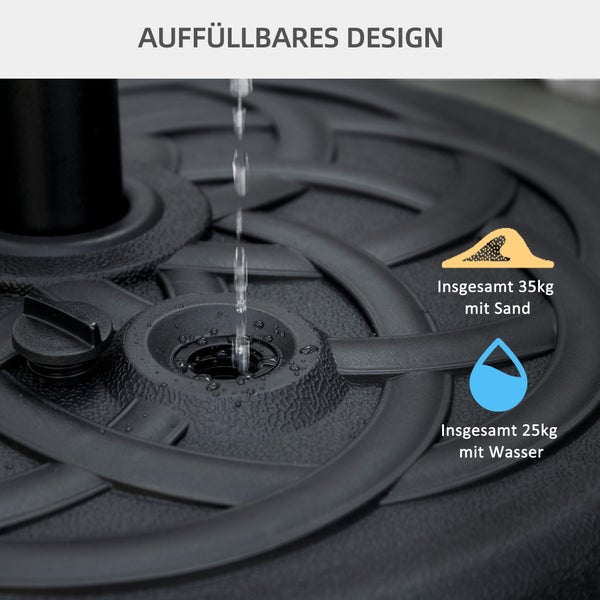 Outsunny Sonnenschirmständer bis 35 kg befüllbar Schirmständer, Rund Schirmhalter, Schirmgewicht, Ständer für Sonnenschirm Ø38/48 mm, für Balkon, Terasse, Garten, Schwarz