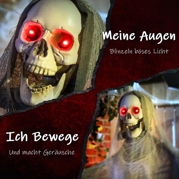 Animierter Halloween-Todesbote mit leuchtenden Augen