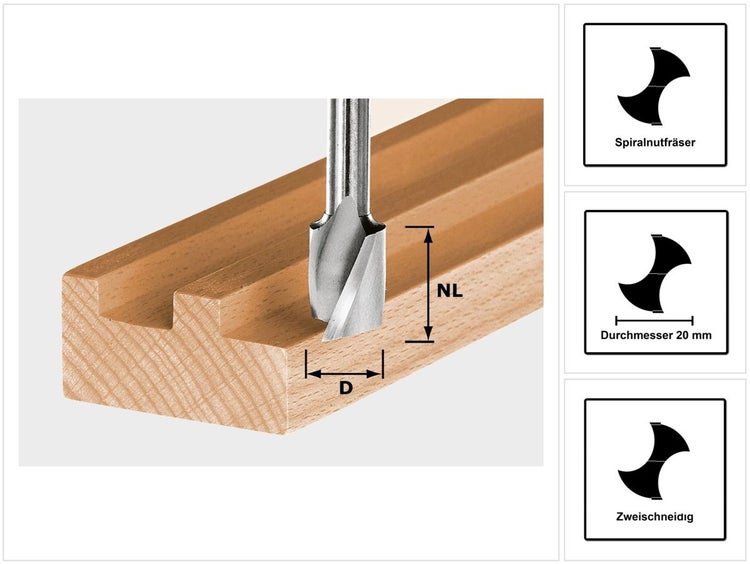 Festool Spiralnutfräser HS Spi S8 D20/25 20 x 25 mm 8 mm Schaft ( 490951 )